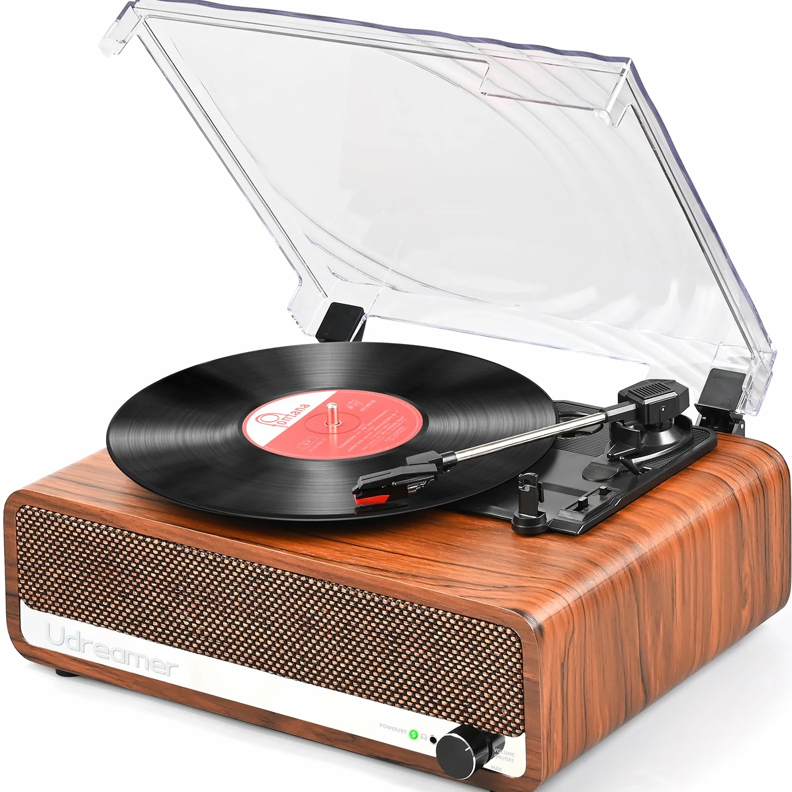 Udreamer Tocadiscos Bluetooth Tocadiscos de Vinilo Soporte USB AUX-in Auriculares RCA Line-out 3 Speed Diseño de Espejo Naranja Amarillo