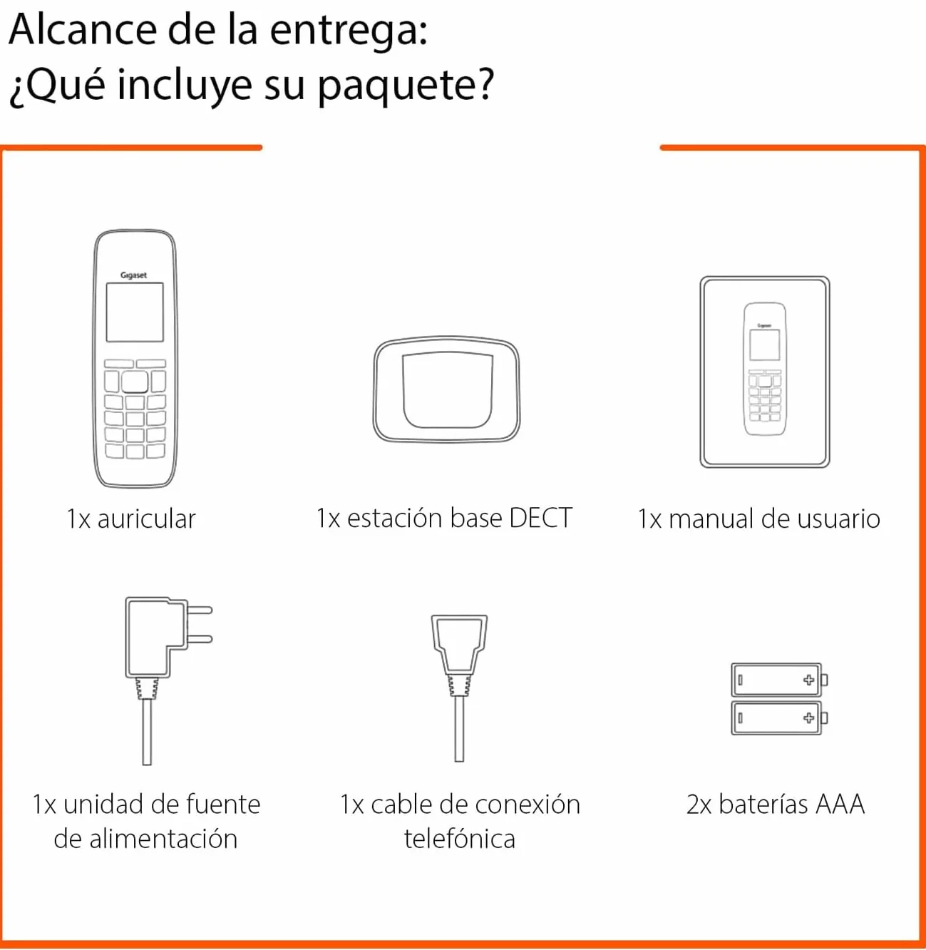 Gigaset E290 Teléfono DECT Inalámbrico Botones Grandes Pantalla Iluminada Blanco y Negro Control de Volumen Negro