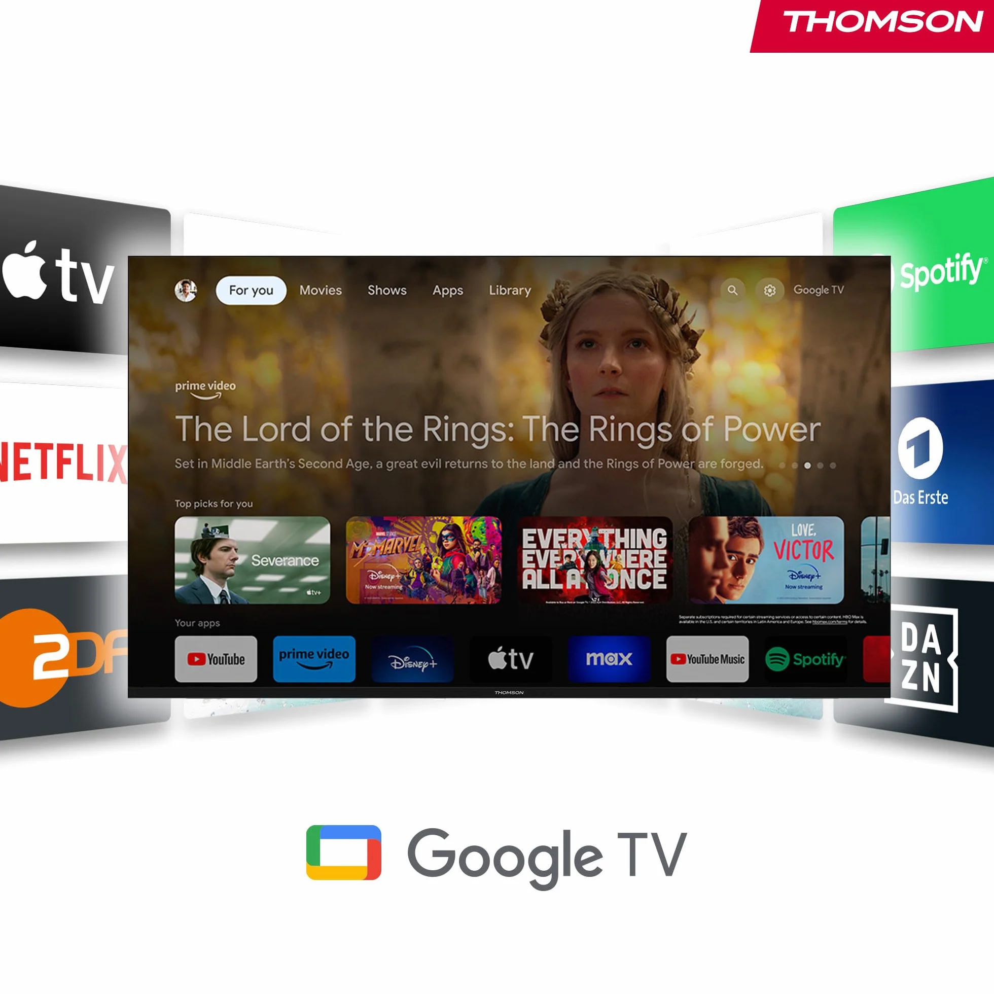 Thomson Go Cast 152 Dongle de Streaming, 4K UHD Google TV, Control por Voz, Google Cast, Dolby Atmos, Dolby Digital+, HDR10, Portátil, 2 GB RAM, 32 GB Memoria – Blanco