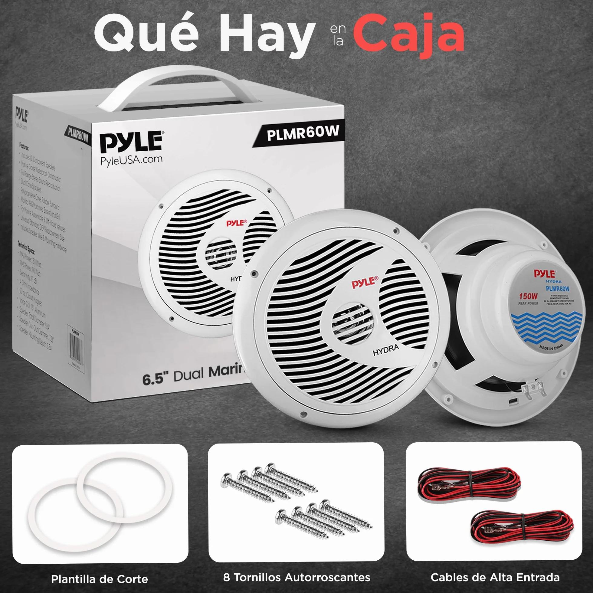 Pyle altavoces marinos, Duales, 6.5”, Estereo, Exteriores, Resistentes al agua y a la intemperie, 150V, Cono de polipropileno y envolvente de tela, 1 par