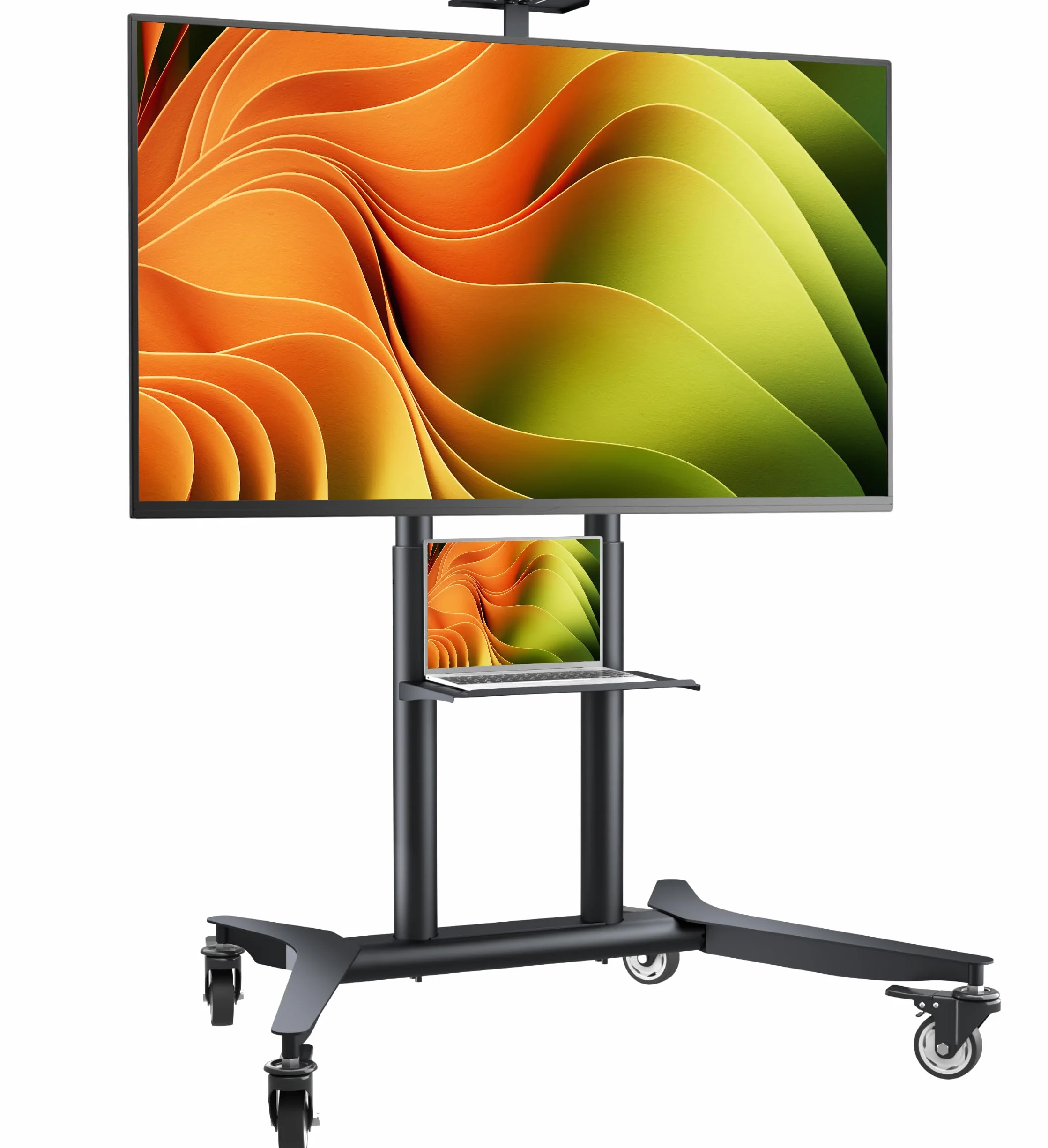 ONKRON Soporte TV Ruedas 55-90 Pulgadas, VESA 200x200-800x600 mm, Carga 90 kg, Regulable Altura, Acero, Negro