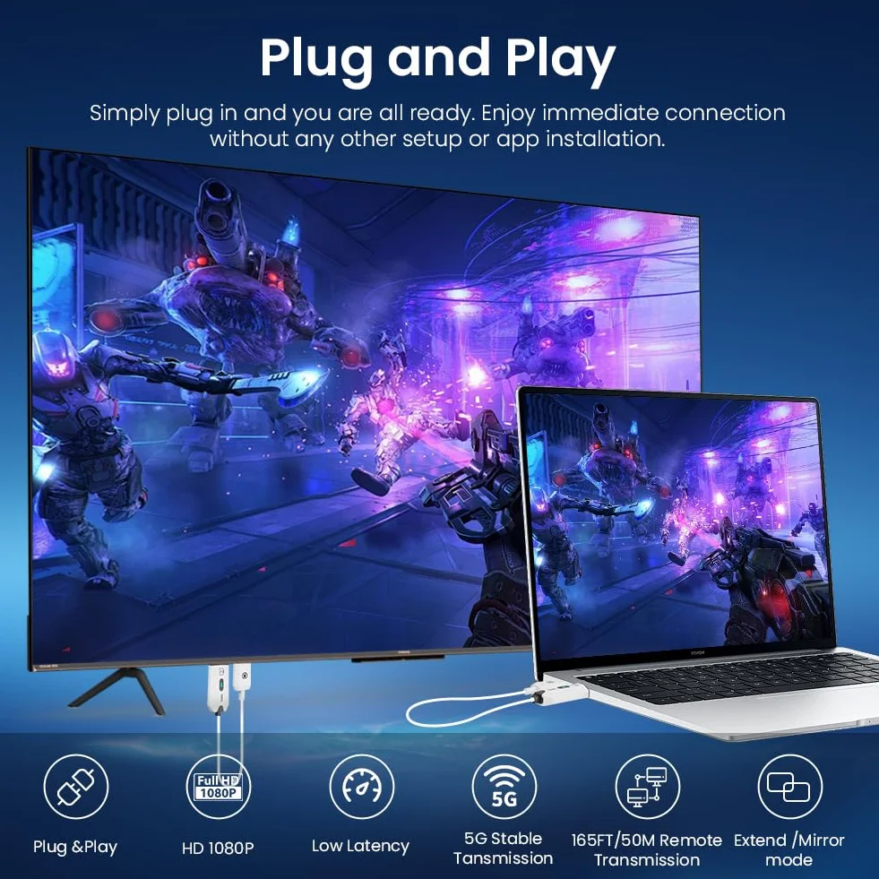 AXFEE Transmisor y Receptor HDMI Inalámbrico 1080P 60Hz 50m Baja Latencia Plug & Play