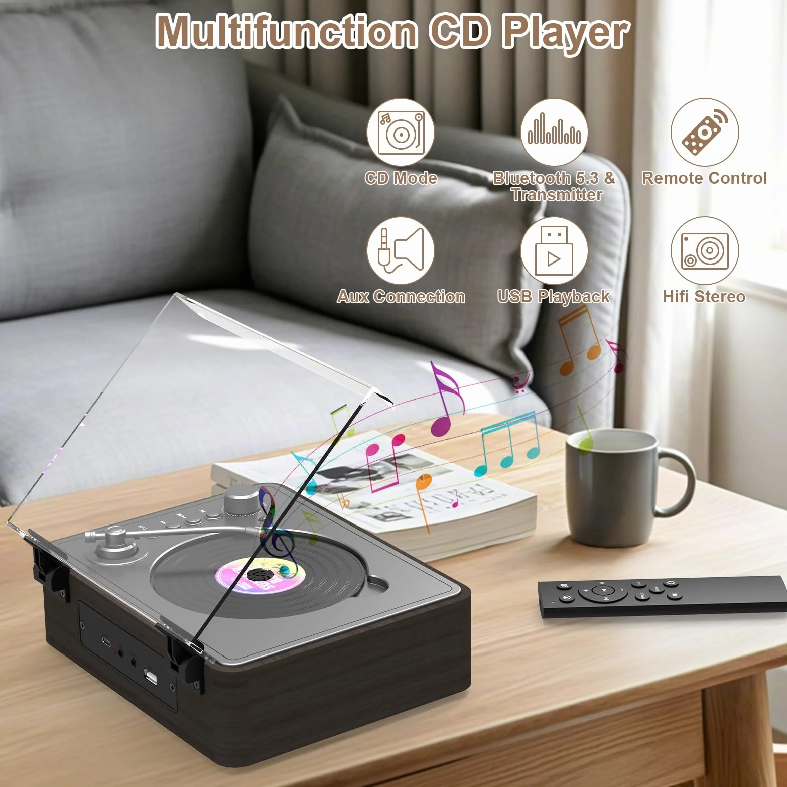 Reproductor portátil de CD Boombox recargable con Bluetooth altavoces estéreo duales