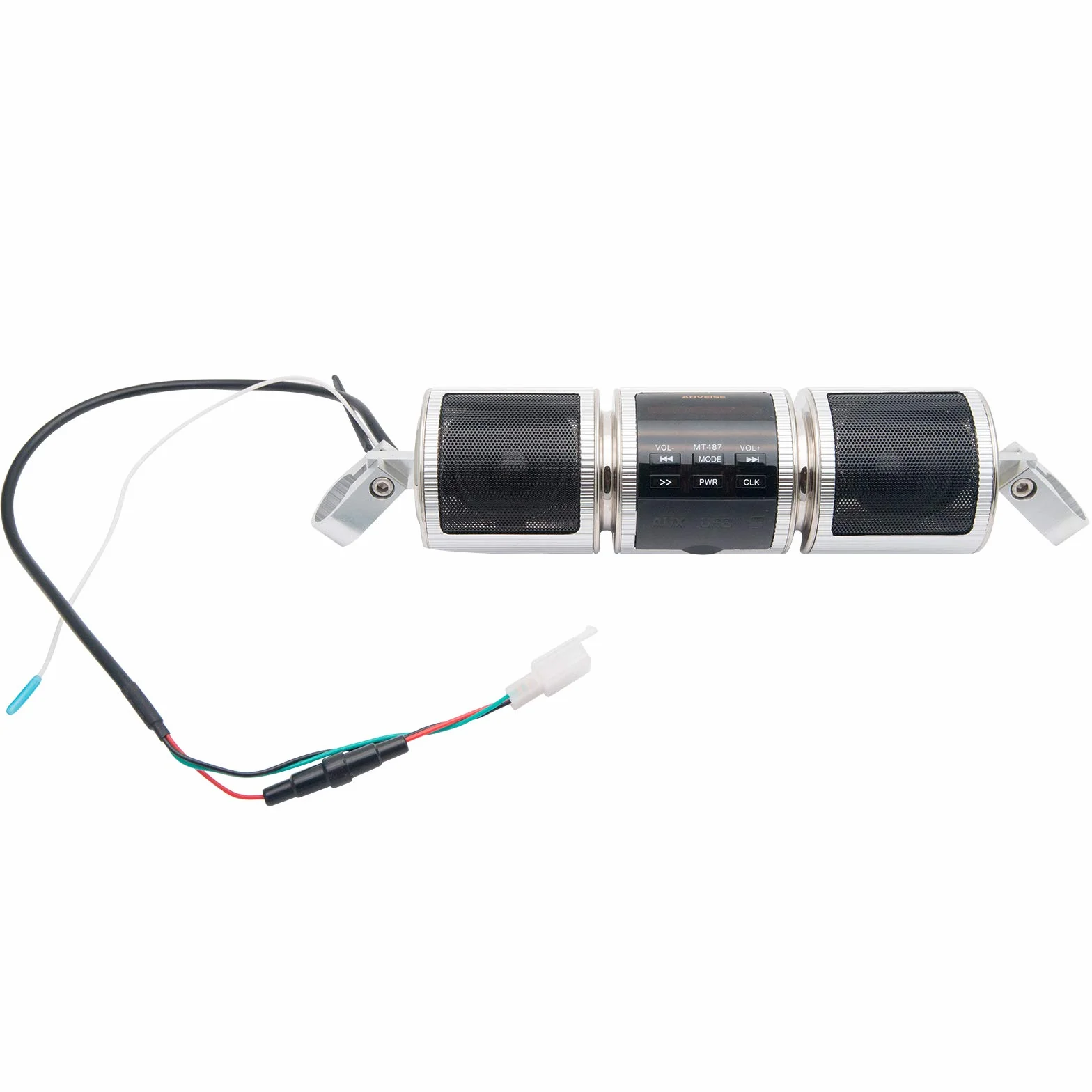 Riloer 12V Motocicleta Bluetooth Audio Sistema de Sonido, Impermeable Motocicleta MP3 Stereo Audio Radio Sonido Kit de Altavoces con Abrazadera de Montaje, Plata