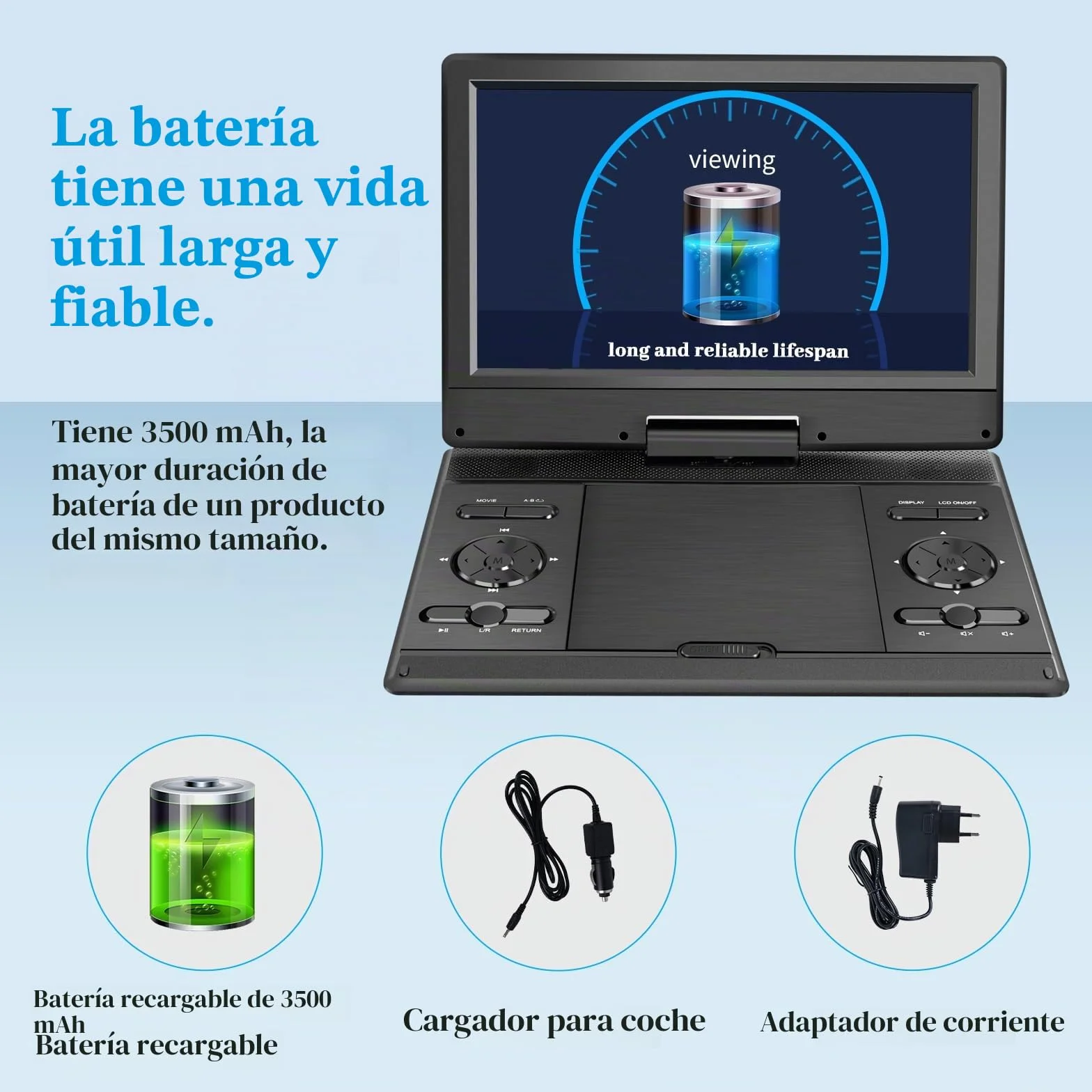 Reproductor de DVD portátil YOOHOO con pantalla HD, batería recargable, soporte USB/SD/AV, sincronización TV/proyector