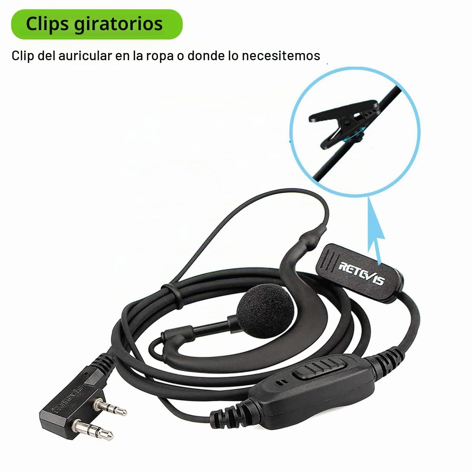 Retevis RE3120 Walkie Talkie Auricular, C-Tipo 2 Pines, Pinganillo Casco Compatible con Walkie Talkie RT24 RT622 RT27 RT617 RT618 RT619 Baofeng BF-888S Kenwood Proster (10 Pacs)