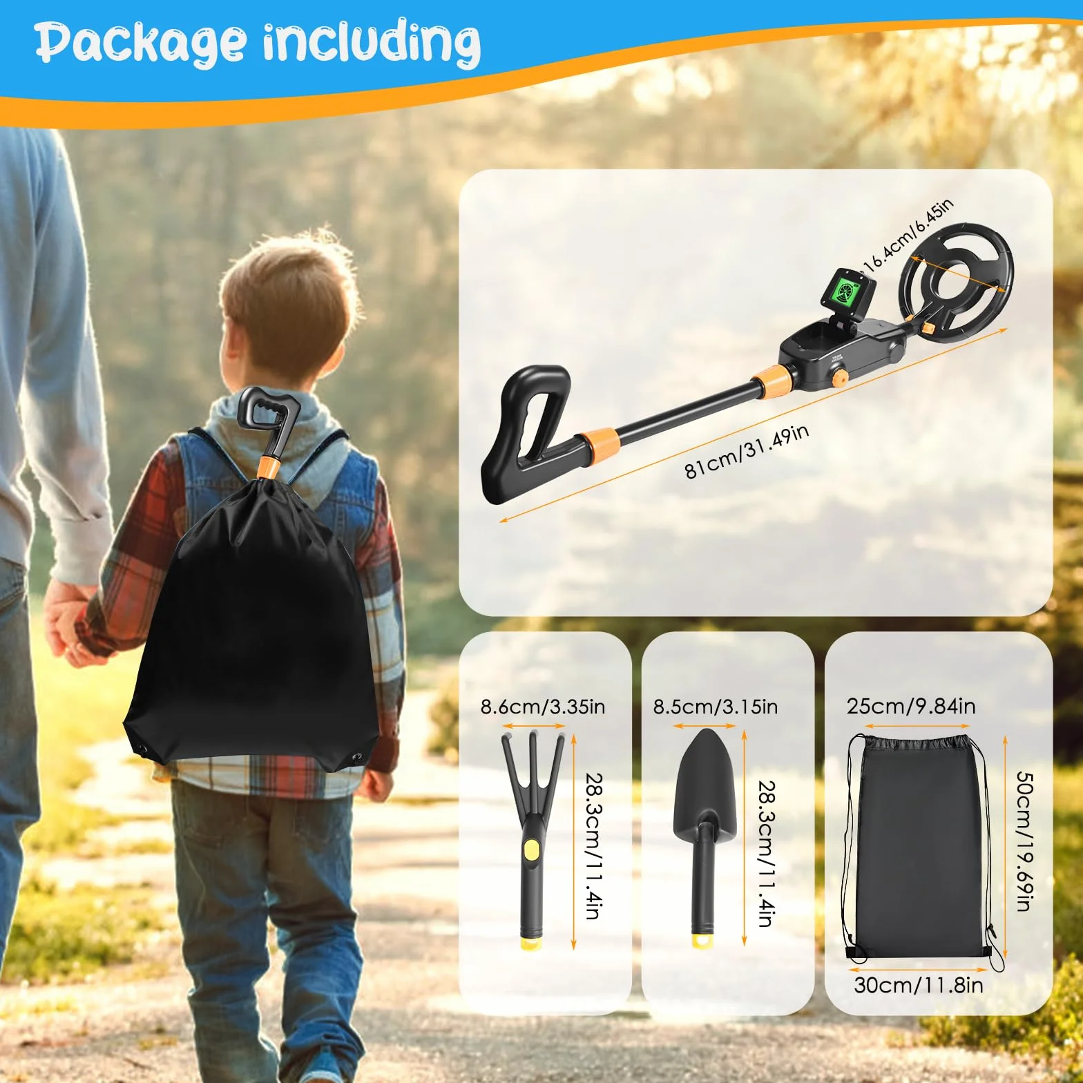 Detector Metales Niños, Ligero Detector de Metales para Niños con Pantalla LCD y Bobina de Búsqueda Impermeable, Metal Detector for Kids de Alta Sensibilidad con Pala, Rastrillo y Bolsa