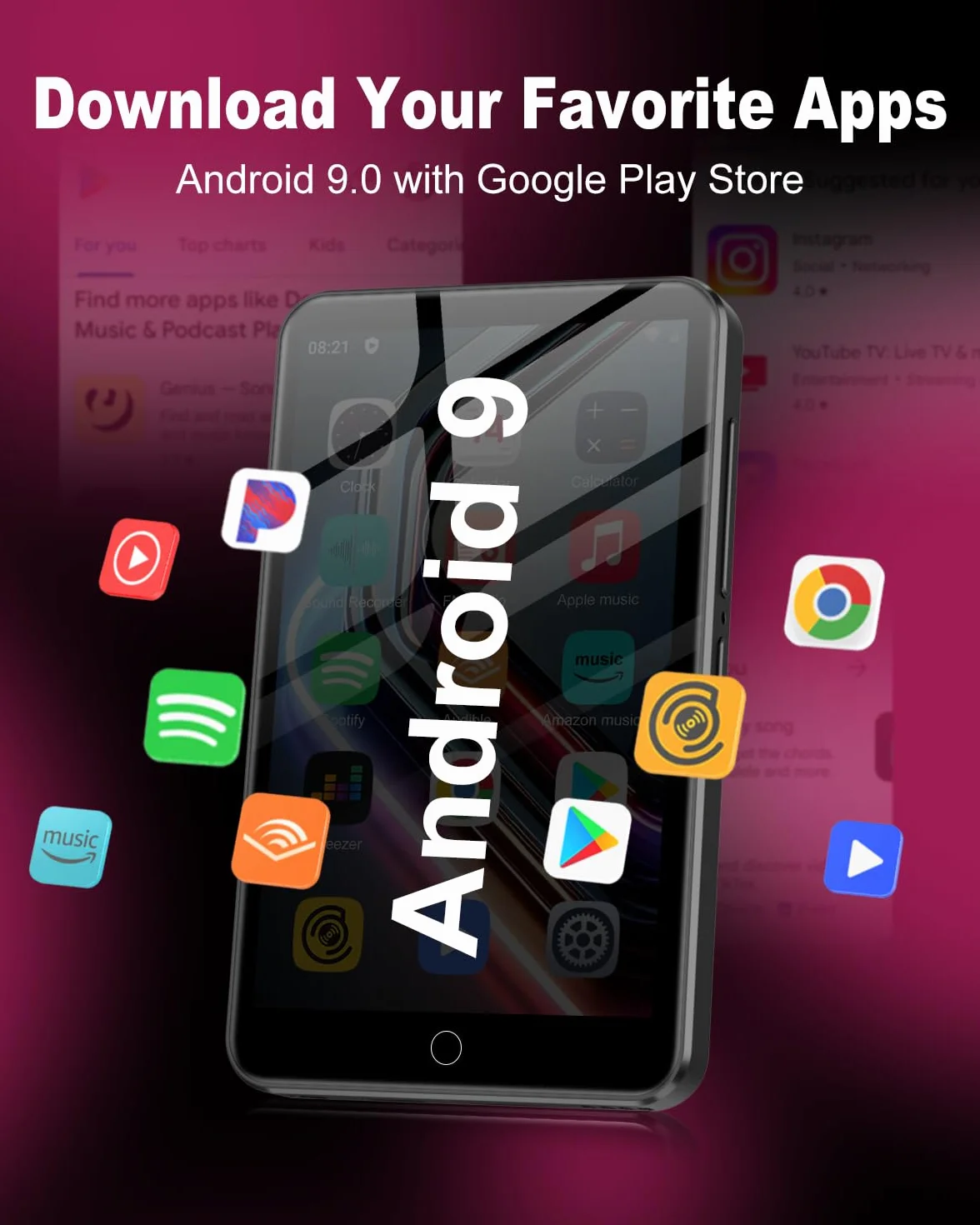 Reproductor MP3 de 80 GB con Spotify, WiFi y Bluetooth, Pantalla táctil ZAQE de 4 Pulgadas, Reproductor MP4 con Android 13, Compatible con Audible, Radio FM, Amazon Music, Deezer,Play Store