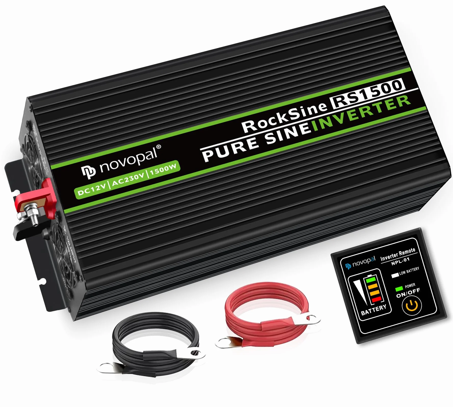 NOVOPAL 1500W Convertidor de Voltaje de Onda Sinusoidal Pura de Coche-Convertidor de Coche 12v a 230v Convertidor - Convertidor de Inversor con 2 Enchufes EU y Puerto USB