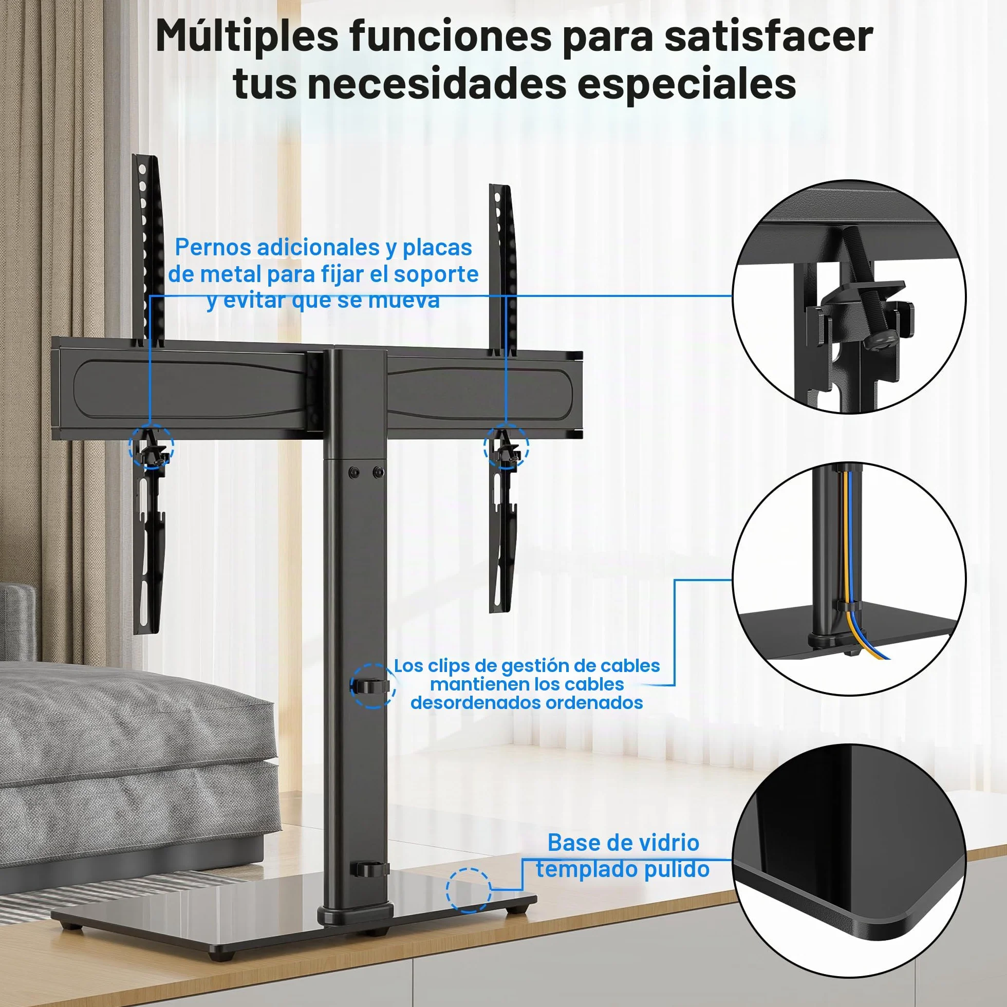 BONTEC Soporte TV Pie de Sobremesa Universal 32-65 Pulgadas Plasma Curva, Altura Ajustable 45 kg VESA 600x400 mm