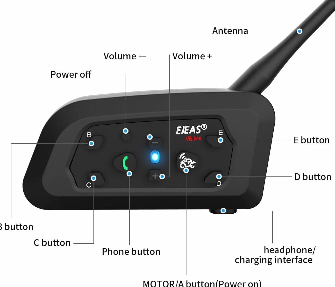 Ejeas V6 Pro Intercomunicador Bluetooth para Motocicletas, Gama Comunicación Intercom de 1200m, intercomunicador Casco Moto, Impermeabilidad, Intercomunicacion Entre 6 Motociclistas