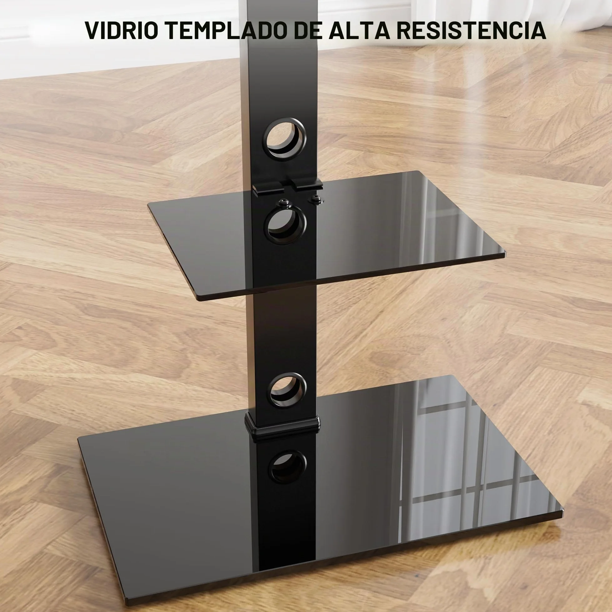 BONTEC Soporte TV Pie Universal 30-70 Pulgadas de Plasma LED OLED LCD, Ajustable en Altura, Soporte TV Suelo con Estantes de Vidrio Templado de 2 Niveles, hasta 40 Kg, VESA MÁX. 600x400 mm