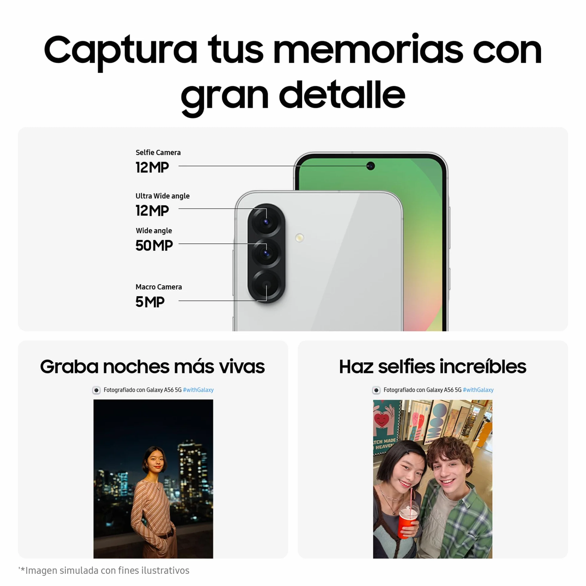 Samsung Galaxy A56 5G 256GB, Teléfono Móvil, 8GB RAM, 50MP Cámara, Negro, Garantía del Fabricante 3 Años + 1 Año Extra