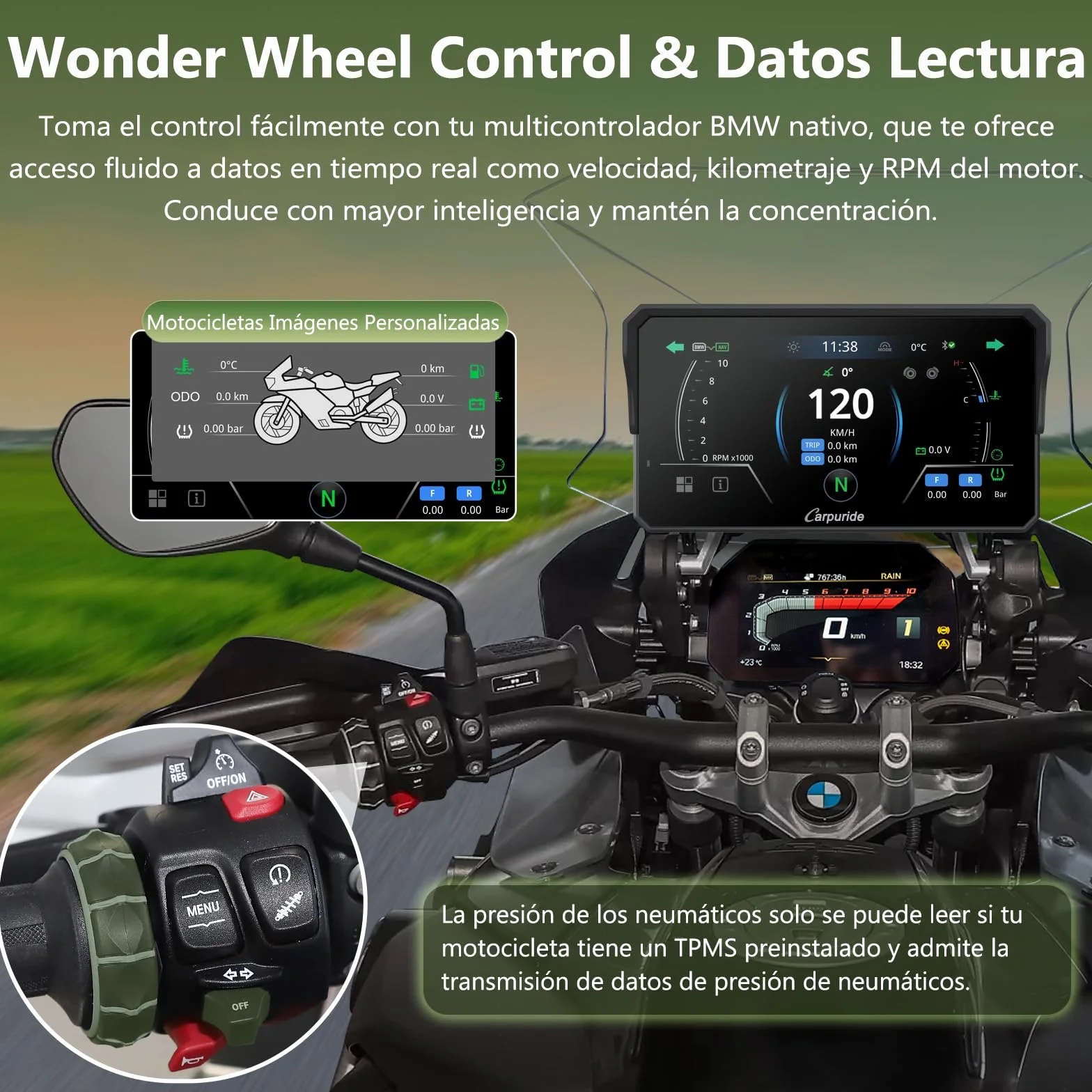 Carpuride W602BS Pro Carplay Pantalla BMW Motocicletas Inalámbrico 6.25" Impermeable Táctil Android Auto