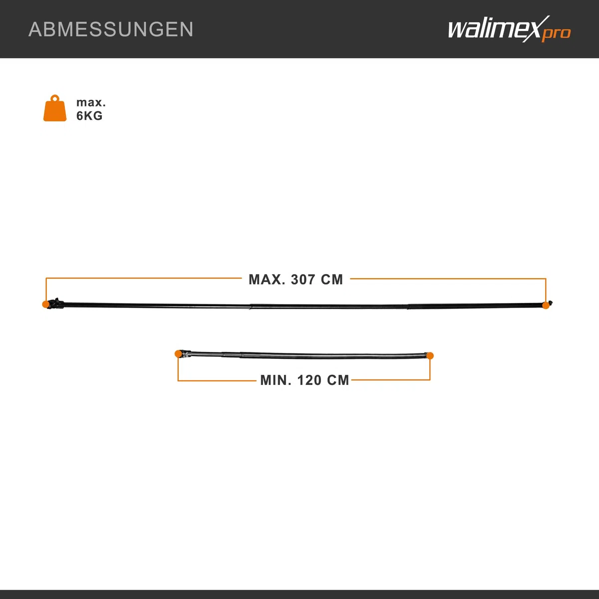 Walimex 16336 - Varilla telescópica para telón de fondo (120 - 307 cm), negro