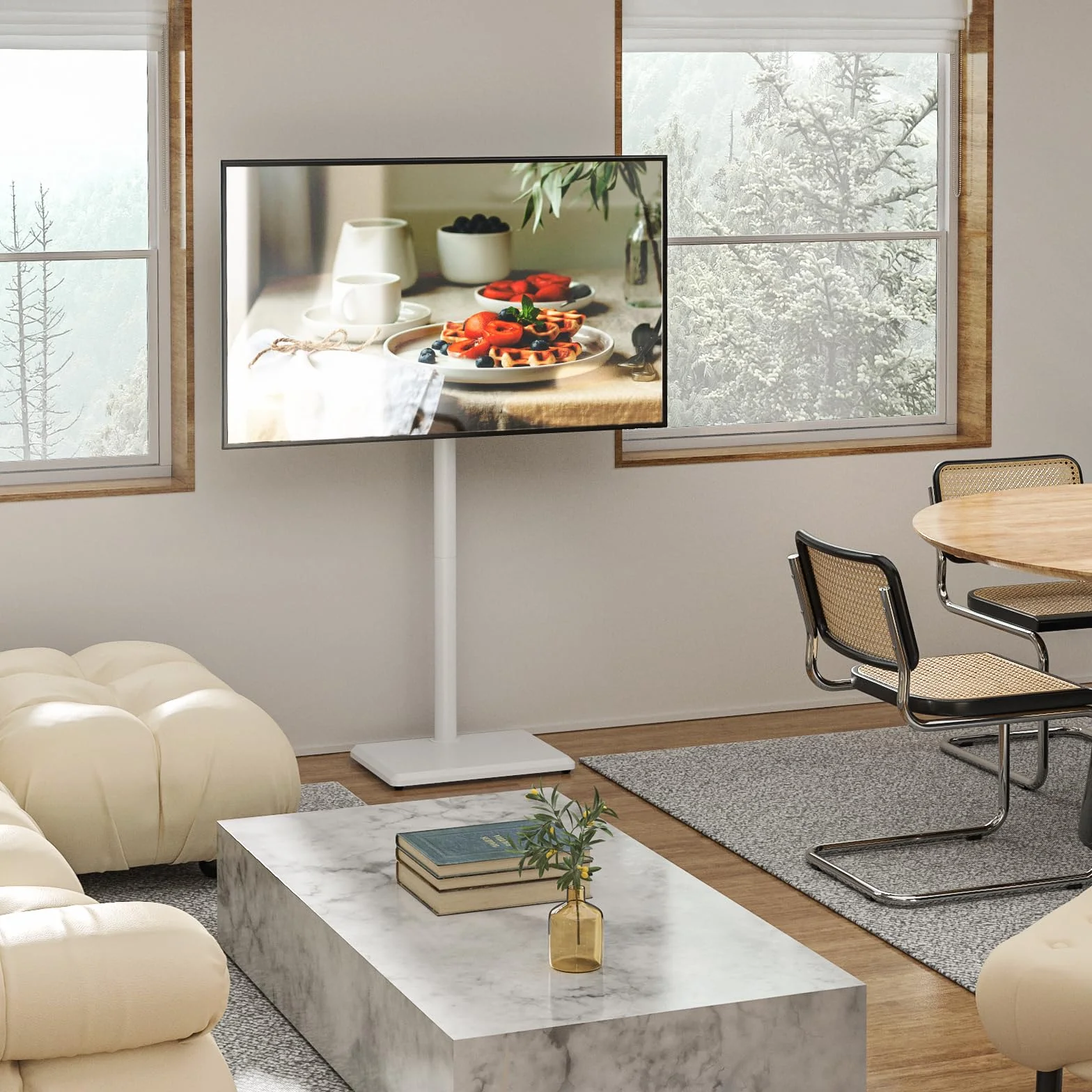 Soporte de Piso para TV TVON de 32 a 60 Pulgadas, Ajustable en Altura, Giratorio, VESA 400x400mm, 40kg