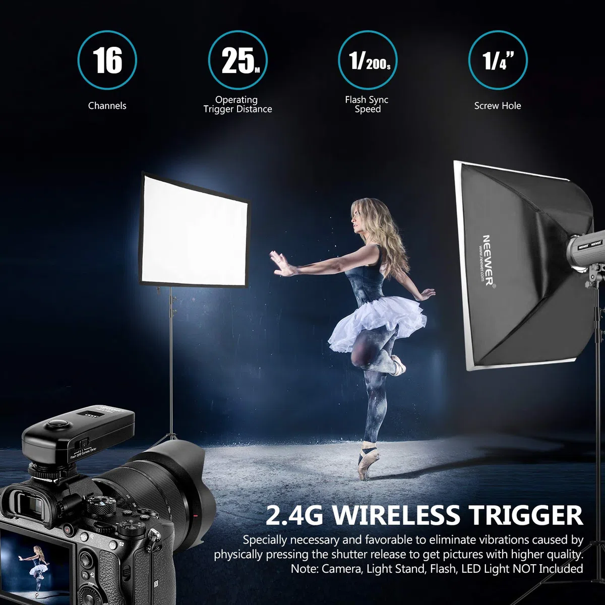 NEEWER FC-16 3-en-1 2,4G 16 Canales Disparador de Flash Remoto inalámbrico Compatible con Sony A9II A9 A7RIV A7RIII A7RII A7R A7III A7II A7 A7SII A7S A6600 A6500 Sony DSLR Cámara de Fotos