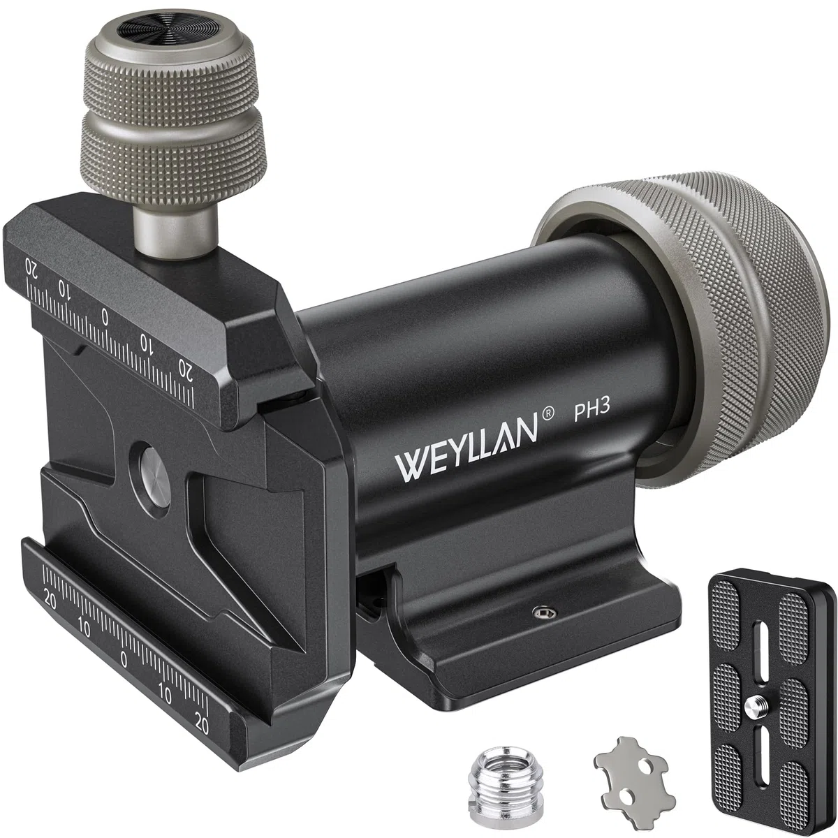 WEYLLAN PH3 Monopod Gimbal Cabeza, Cabeza de Gimbal Monopodo, CNC All Metal Side Inclinación Cabeza con Placa Arca Swiss Quick Release para Trípode, Lentes Largas para Telefoto, Carga Máxima 10 kg