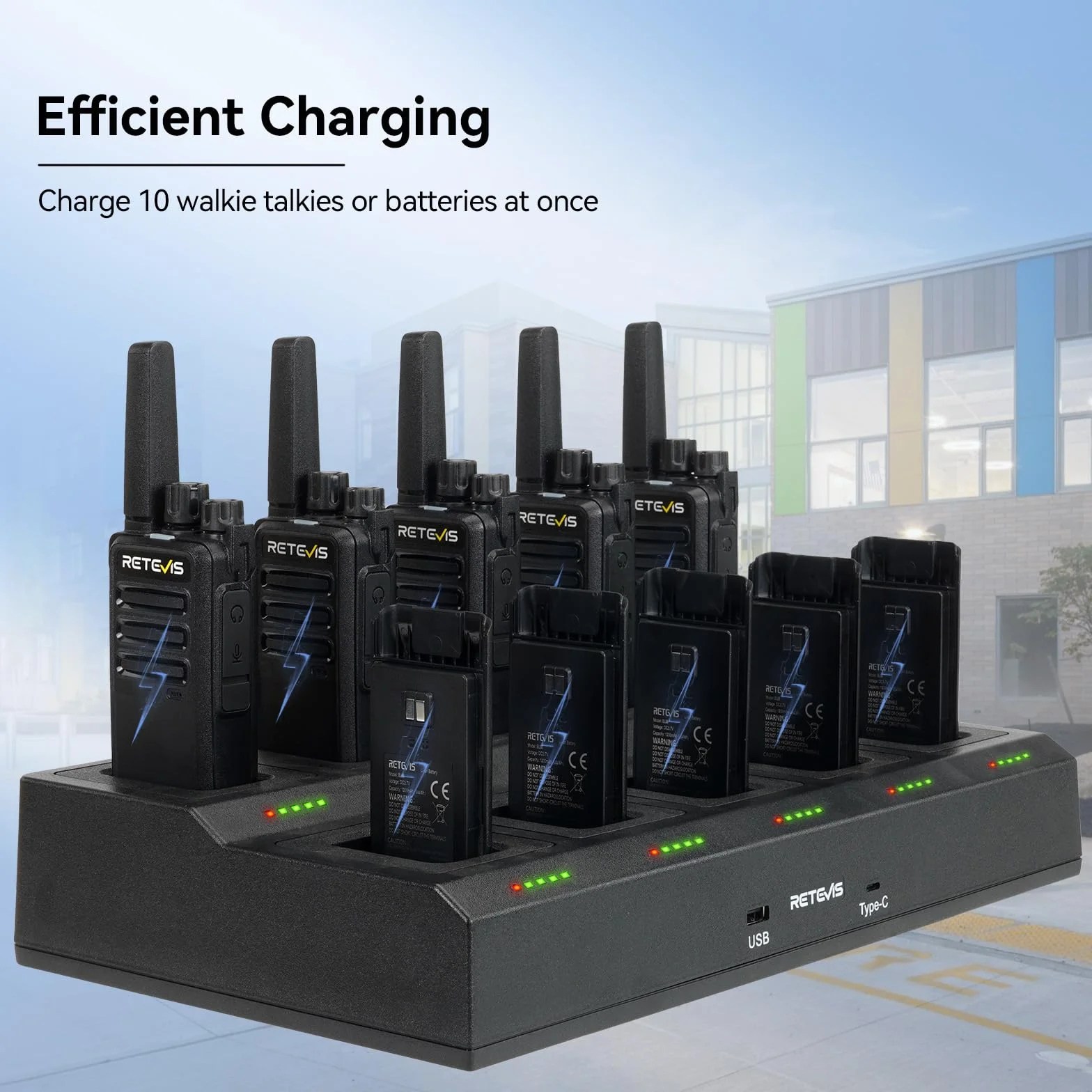 Retevis RT668 Walkie Talkies con Cargador de 10 Vías, PMR446 Radio Bidireccional Profesional, Adaptador Reemplazable, Resistente walkie pmr Recargable para Proveedor, Fabricante(Negro, 10 Piezas)