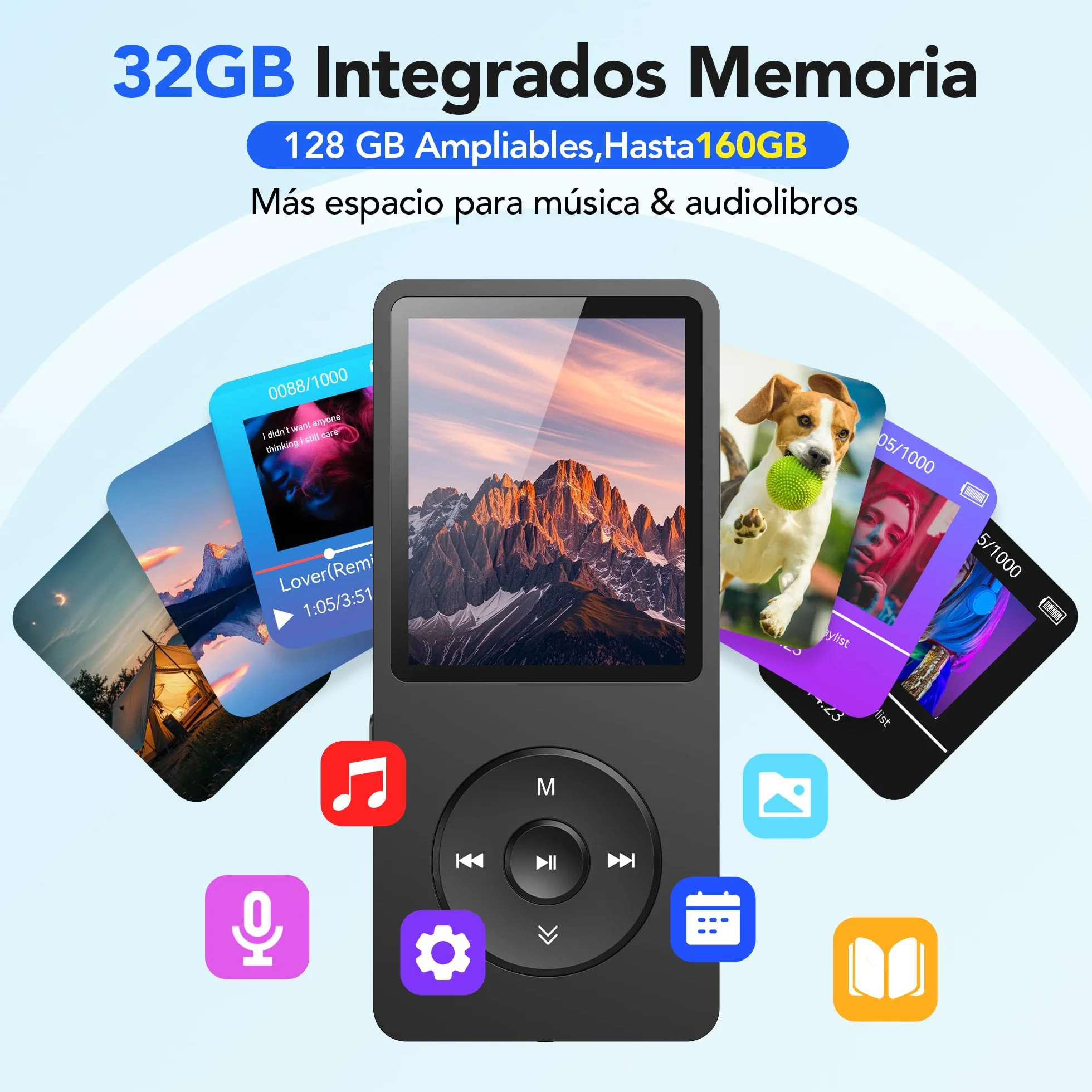 AGPTEK Reproductor MP3 32GB 1.8" Pantalla HiFi Portátil sin Pérdida con Radio FM y Grabación