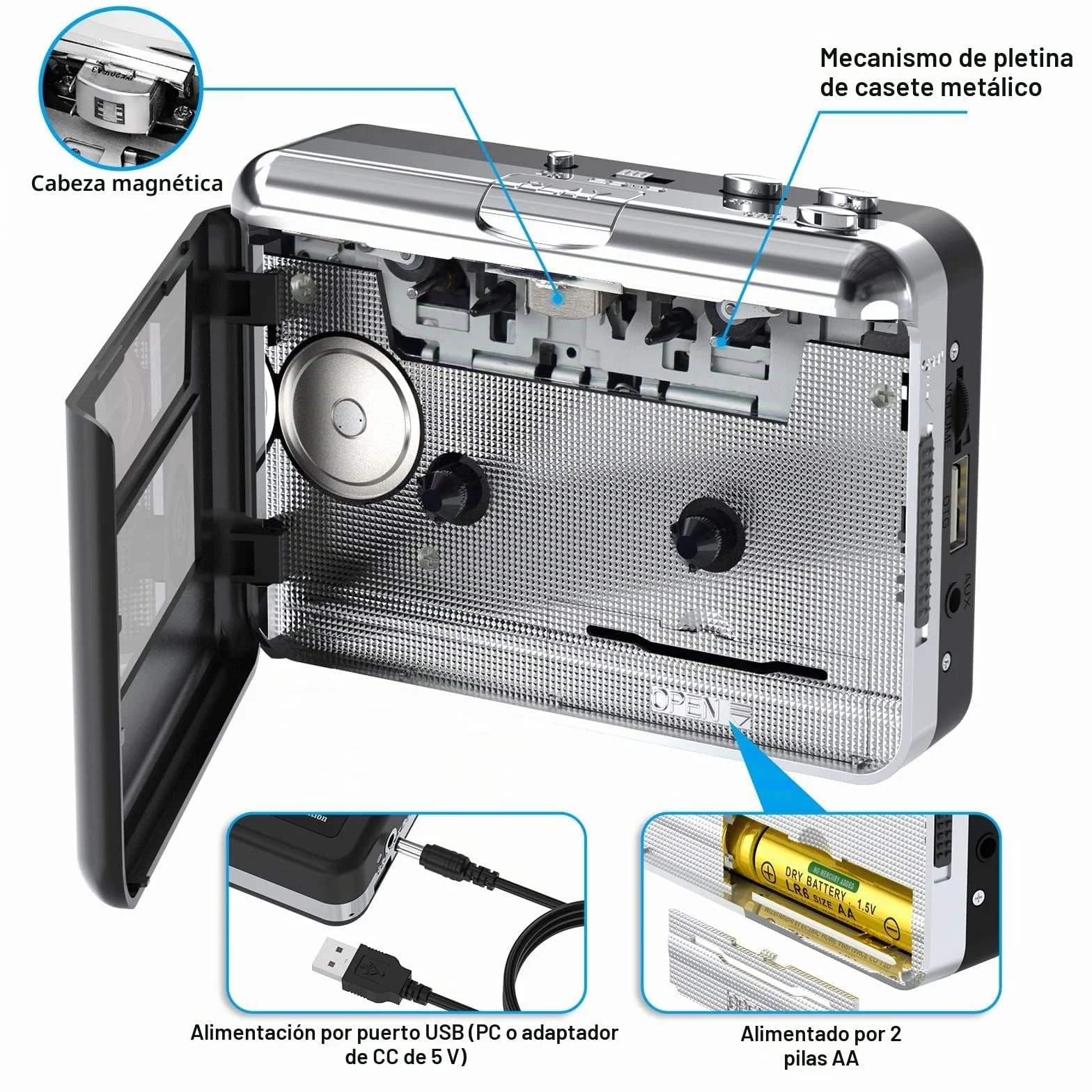 Rybozen Reproductor de Casete USB a MP3 Walkman Convertidor Digital Audio con Auriculares