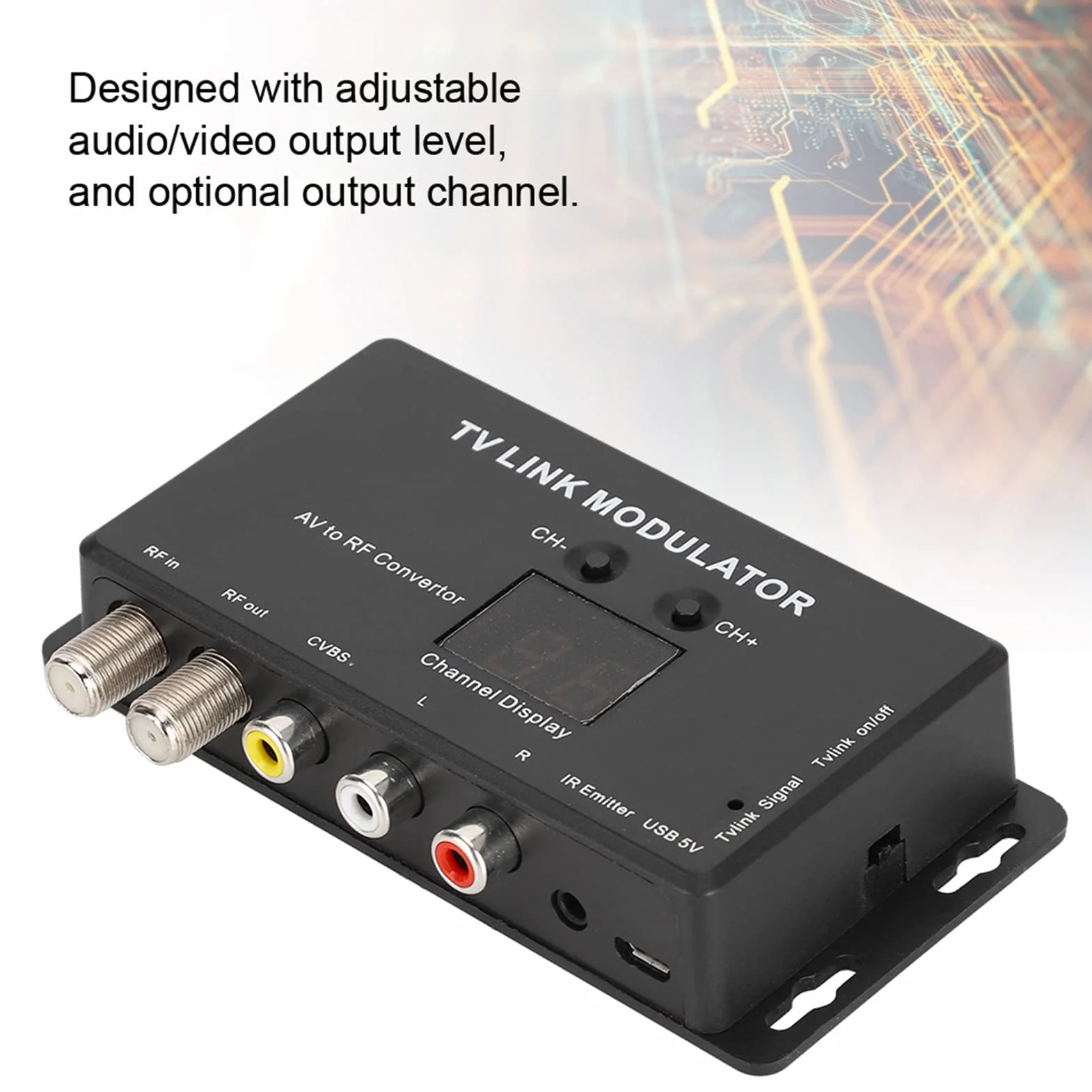 Asixxsix Modulador, modulador RF, conversor AV a RF Convierte señales de definición estándar a coaxial con decodificador y Fuentes AV para Sistema CATV