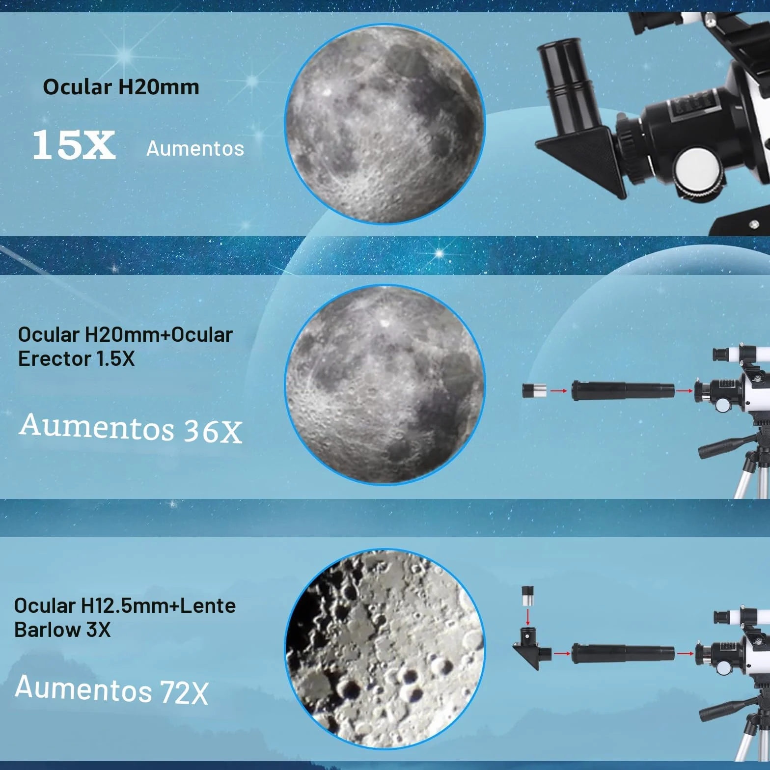 Telescopio 70mm Apertura 300mm Refractor para Adultos Principiantes Astronomía con Trípode