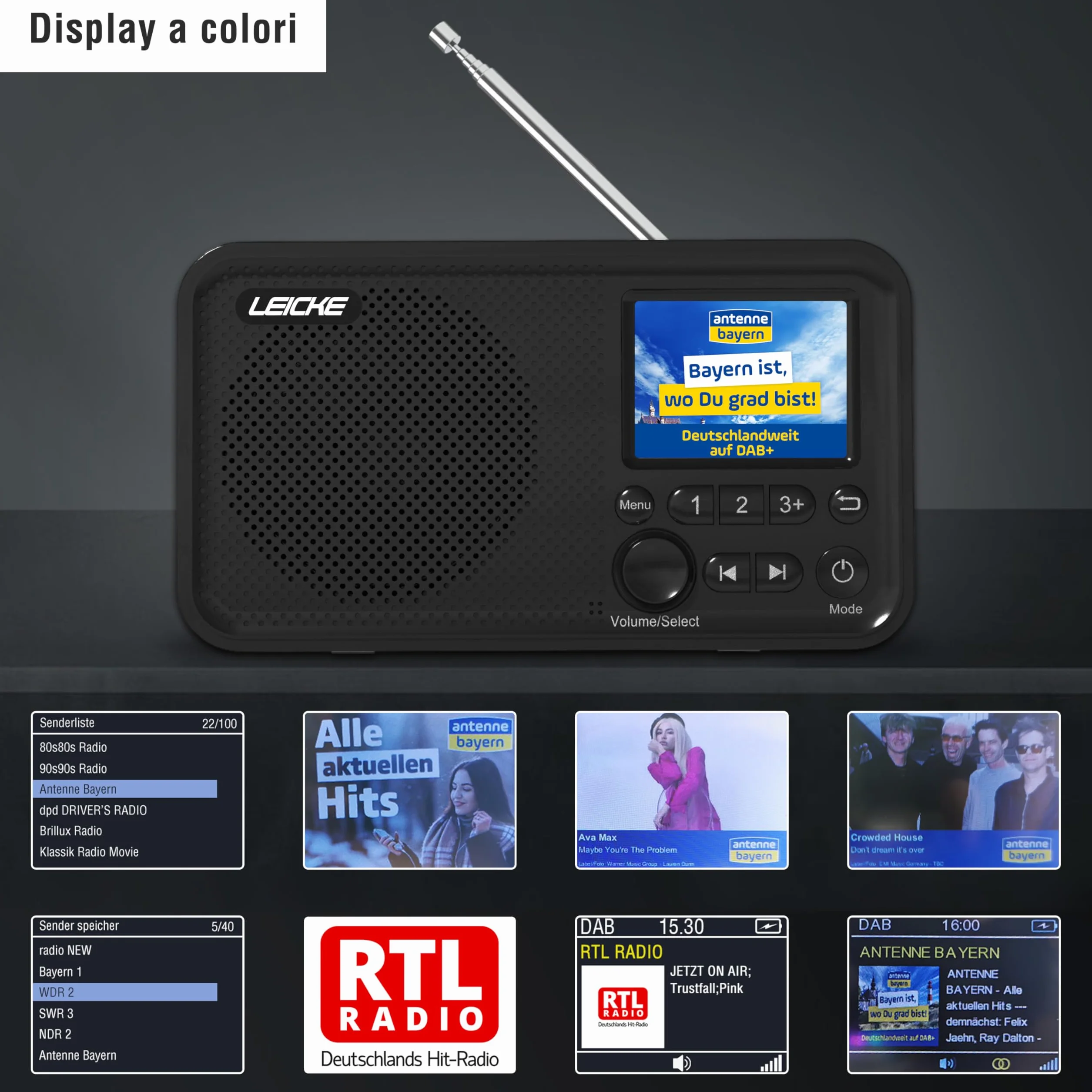 LEICKE Radio portátil Dab+ Bluetooth 5.0 FM Pantalla 2,4 Pulgadas Cocina Cable batería 4000 mAh MicroSD Alarma