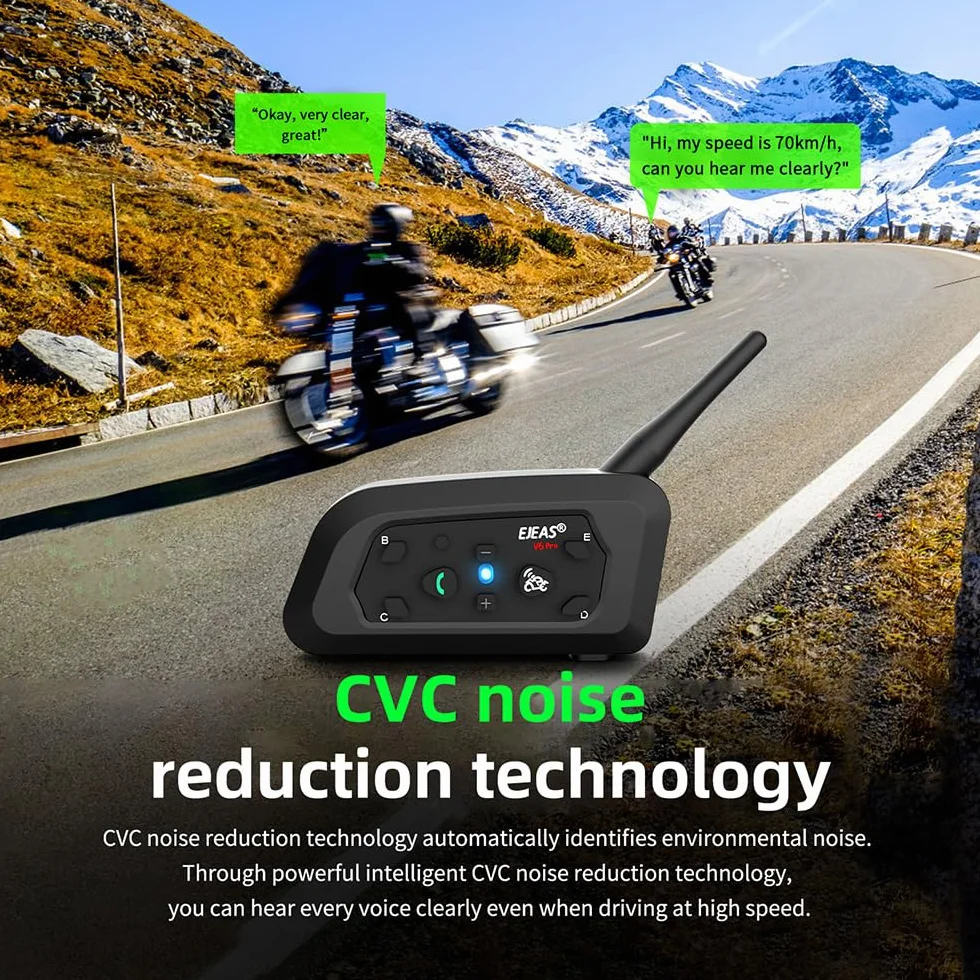 EJEAS V6 Pro+ BT Interphone 1200M Bluetooth Casco Intercom Auriculares con Control Avanzado de Ruido para 6 Riders (2 Pieza)