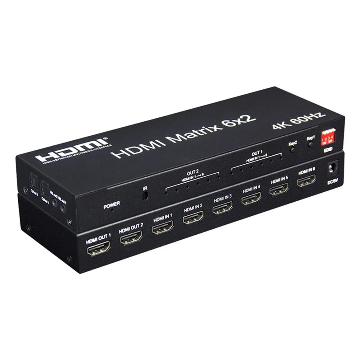 4K 60Hz 6x2 HDMI Matriz 6 IN 2 OUT HDMI Splitter Switch 4x2 Audio Video Convertidor con EDID para PC, TV, Doble Pantalla