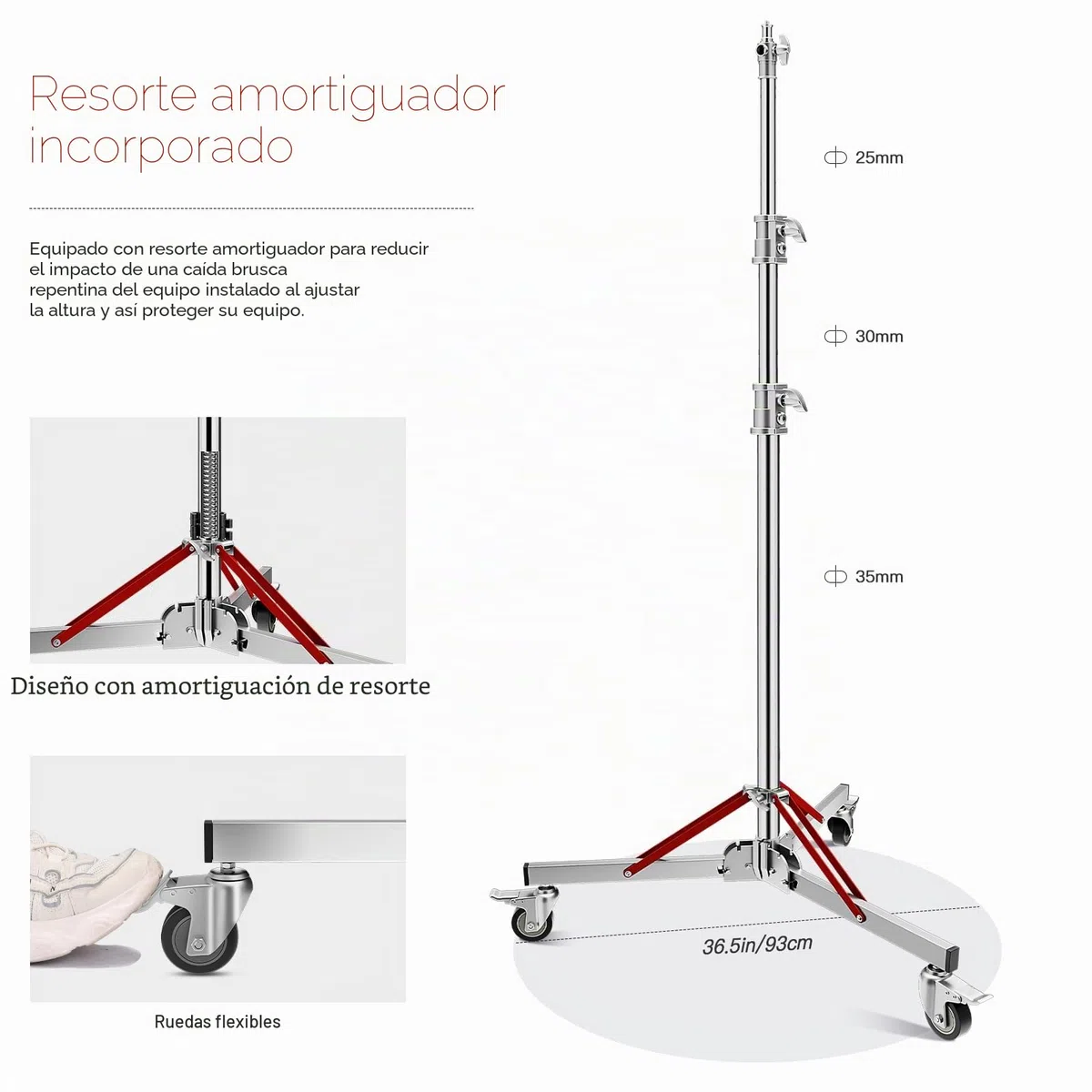 Soonpho WS-300 Pro Light Stand 100% Acero Inoxidable Soporte de Luz C Stand con Ruedas y Boom,Metal Heavy C-Stand Heavy Duty MAX. Altura 300 cm (9.84 pies) para Reflectores,Monolights
