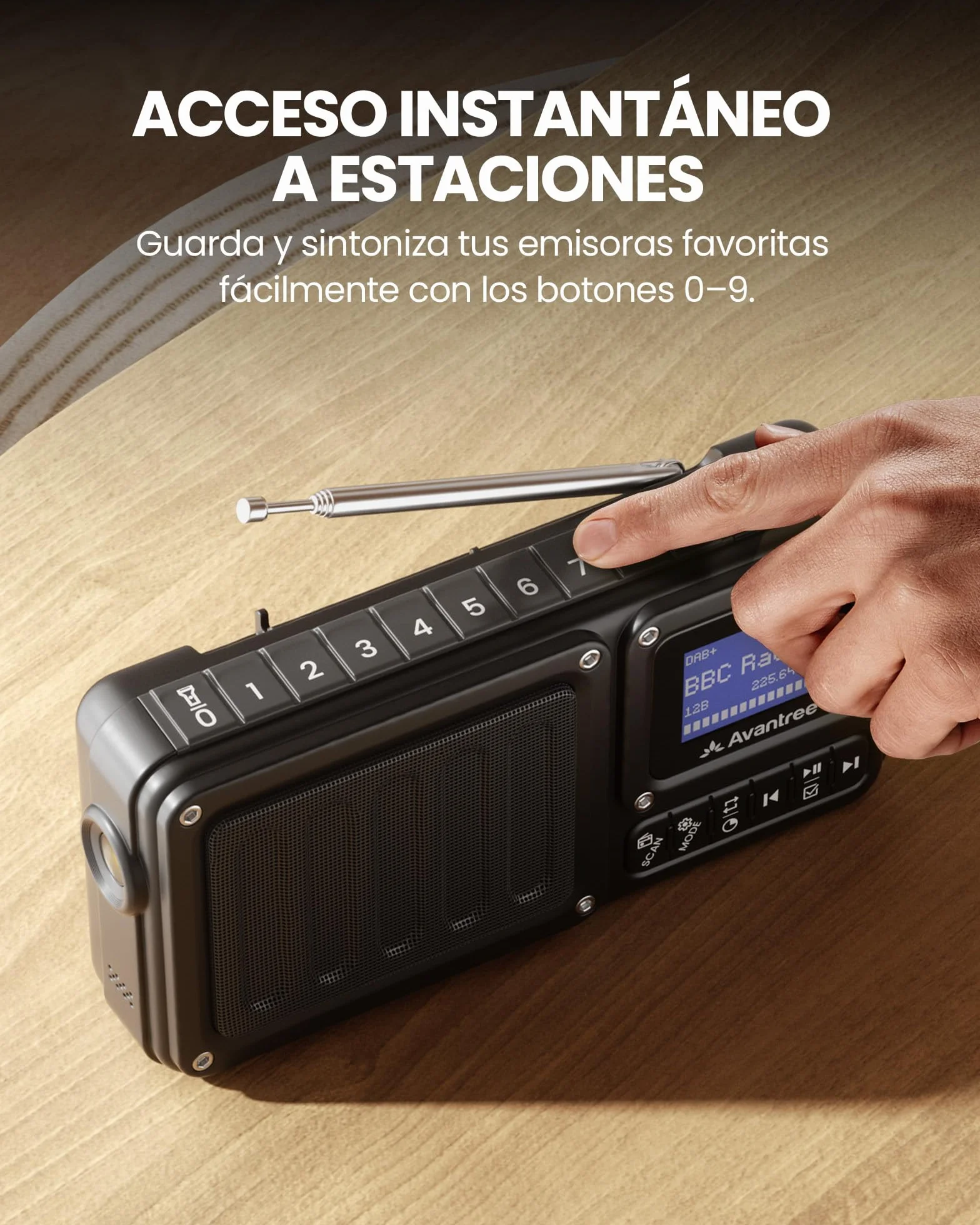 Avantree SP851 – Radio Digital Portátil Dab+/FM con Bluetooth 6.0, Altavoz Recargable, Compatible con TF/USB, Pantalla LCD, Búsqueda Automática & Linterna Casa, Cocina & Exterior