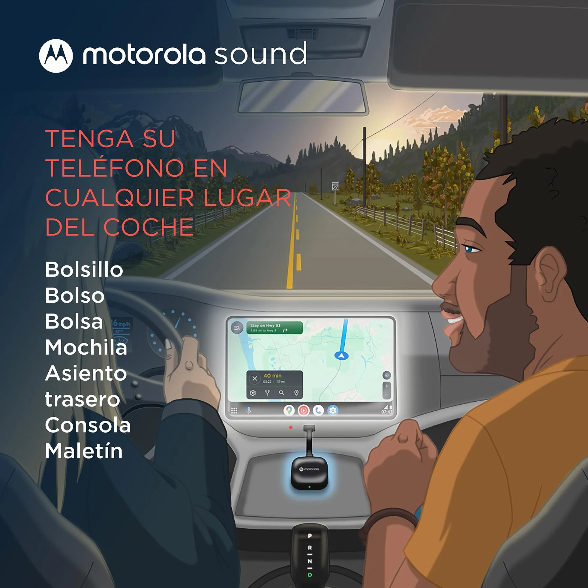 Motorola Sound MA1 - el único Google Autorizado Inalámbrico Android Auto Coche - Conexión instantánea Desde el teléfono Inteligente a la Pantalla del automóvil con configuración fácil