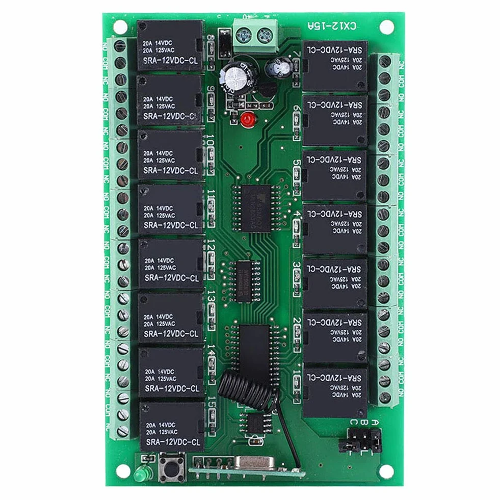 Transmisor de Interruptor de Control Remoto inalámbrico DC 12V Relé de 15 Canales con Placa receptora Autobloqueo/Enclavamiento/Jog